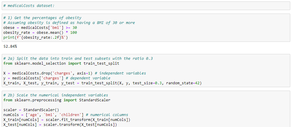 Solved \# medicalcosts dataset: \# 1) Get the percentages of | Chegg.com