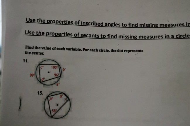 Solved Use the properties of inscribed angles to find | Chegg.com