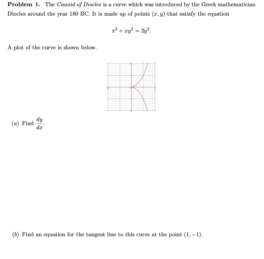 Solved Problem 1. The Cissoid of Diocles is a curve which | Chegg.com