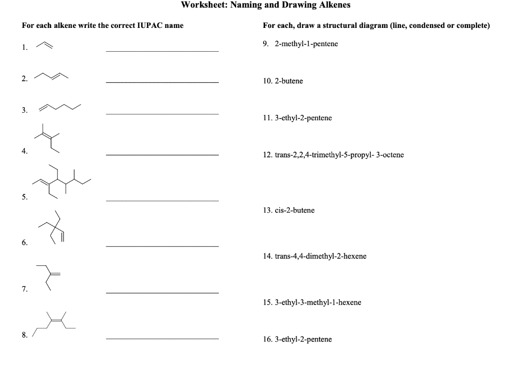 Solved Worksheet Naming and Drawing Alkanes For each alkane