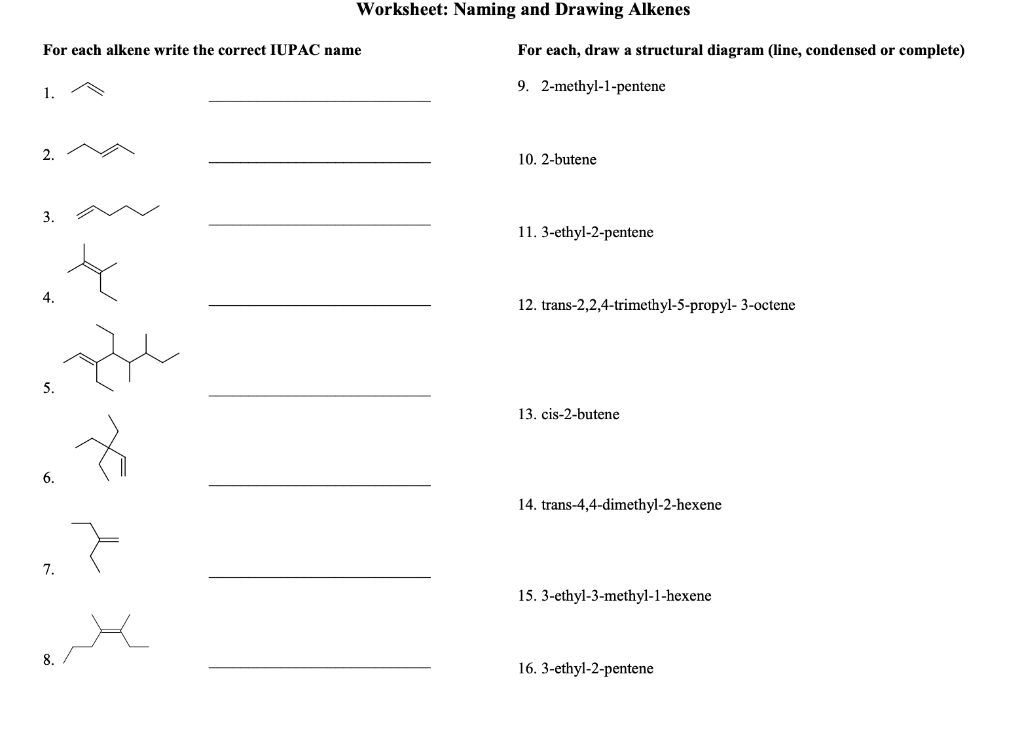 Solved Worksheet Naming And Drawing Alkanes For Each Alkane Chegg