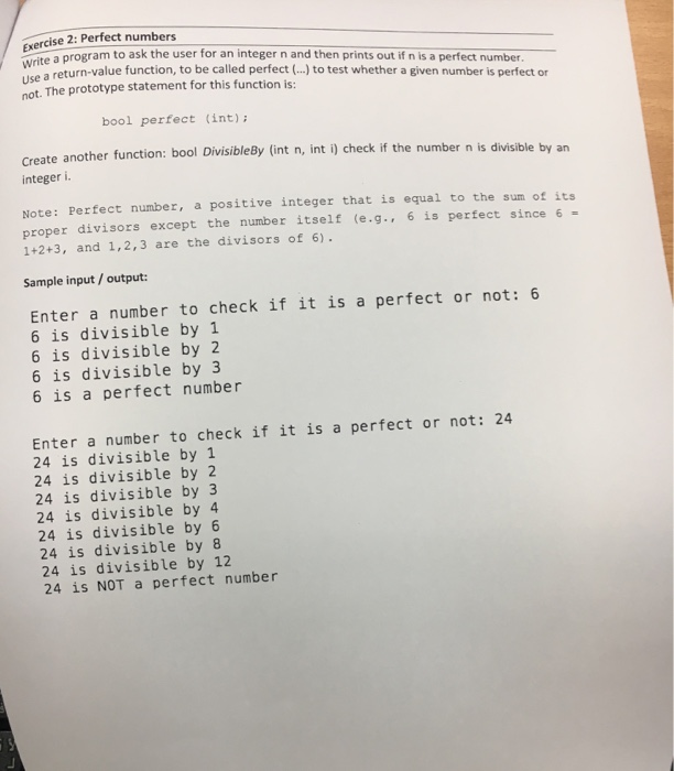 Solved Exercise 2: Perfect numbers it a program to ask the | Chegg.com