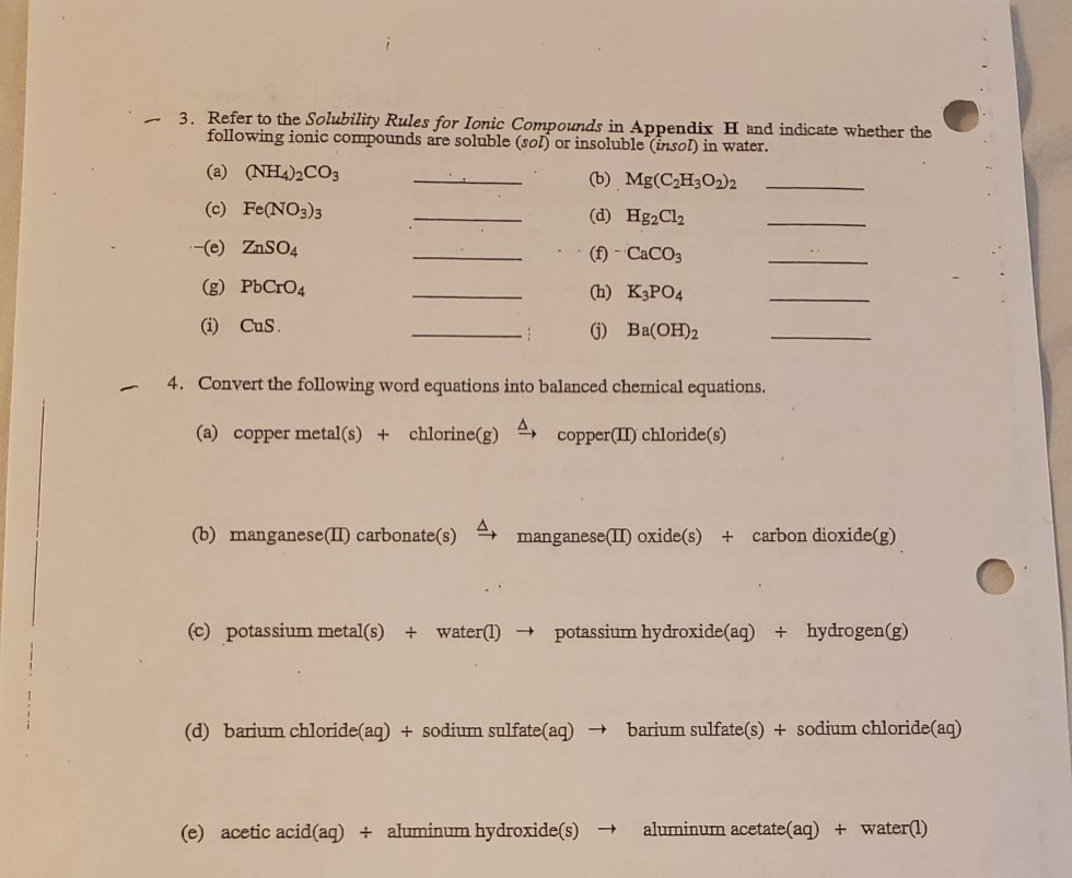 Solved - 3. Refer to the Solubility Rules for Ionic | Chegg.com