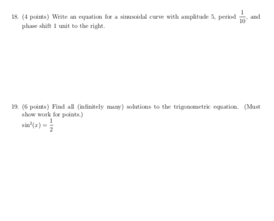 Solved (4 points) Write an equation for a sinusoidal curve | Chegg.com
