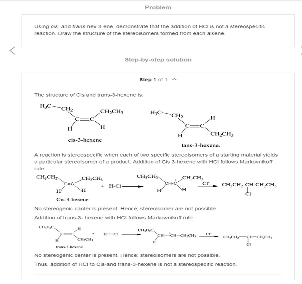 Solved Problem Using cis- and trans-hex-3-ene, demonstrate | Chegg.com