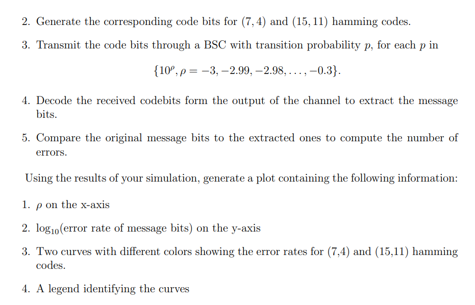 Digital communication systems: Project Error control | Chegg.com