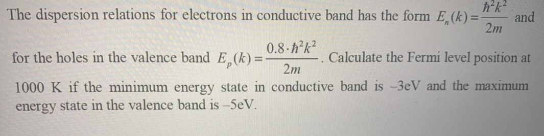 Solved The dispersion relations for electrons in conductive | Chegg.com