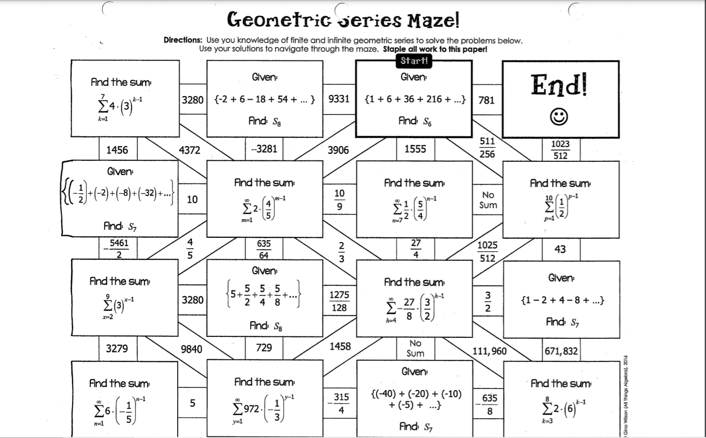 Solved Geometric series Maze! Directions Use you knowledge