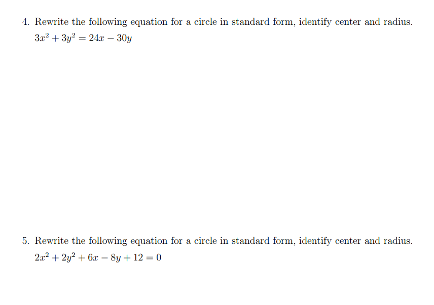Solved 4. Rewrite the following equation for a circle in | Chegg.com