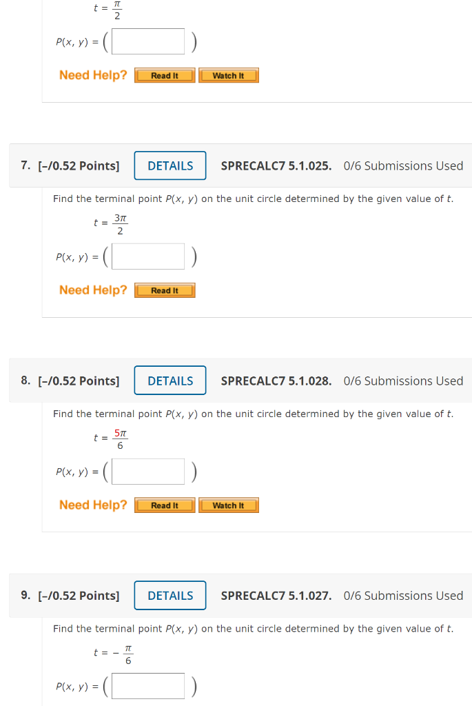 Solved Find the terminal point P(x, y) on the unit circle | Chegg.com