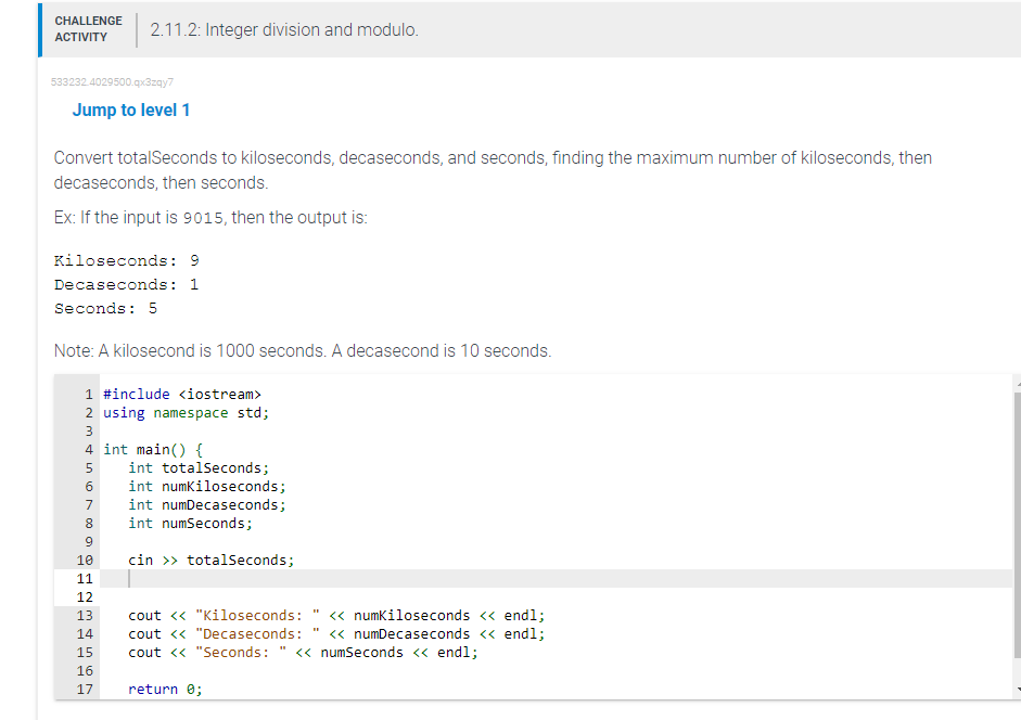 Jump to level 1Convert totalSeconds to kiloseconds, | Chegg.com