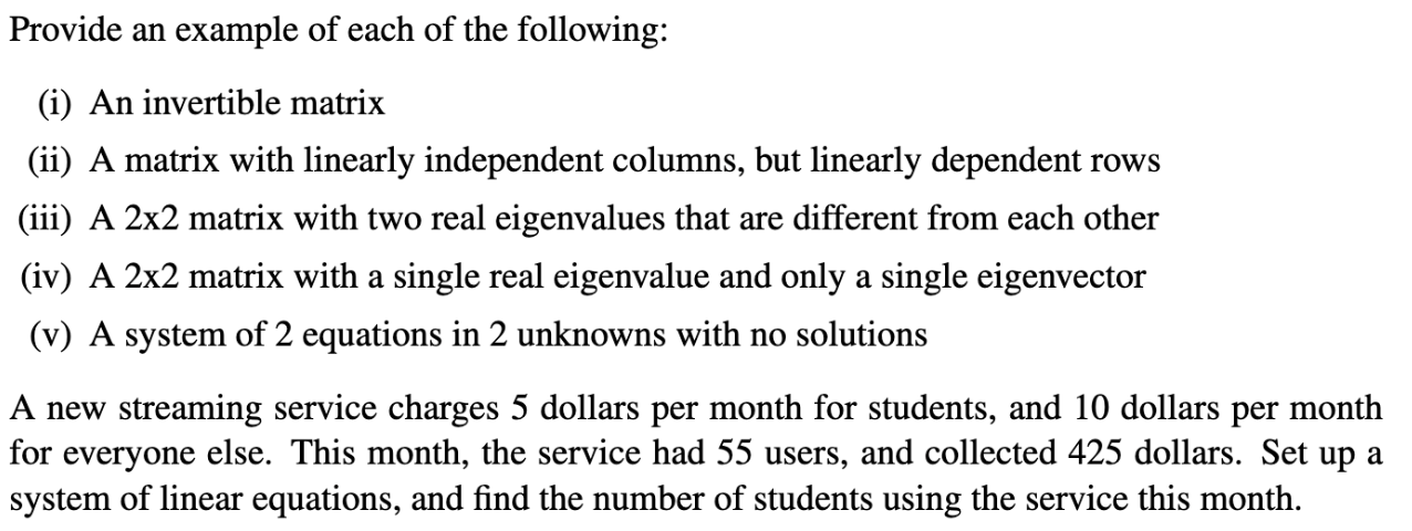 Solved Please help me solve the following Linear Algebra | Chegg.com