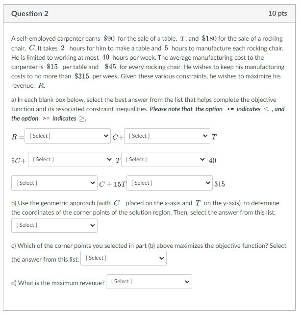 Solved A selfemployed carpenter earns 90 for the sale of a