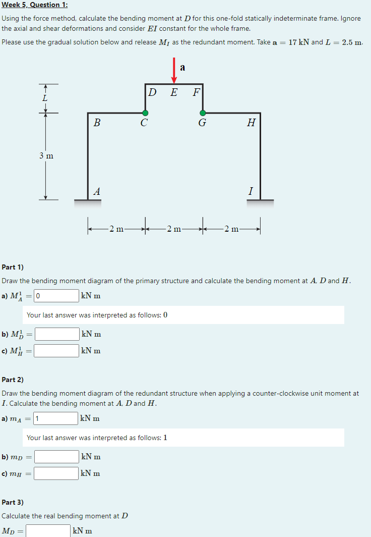 Solved Week 5, Question 1: Using the force method, calculate | Chegg.com