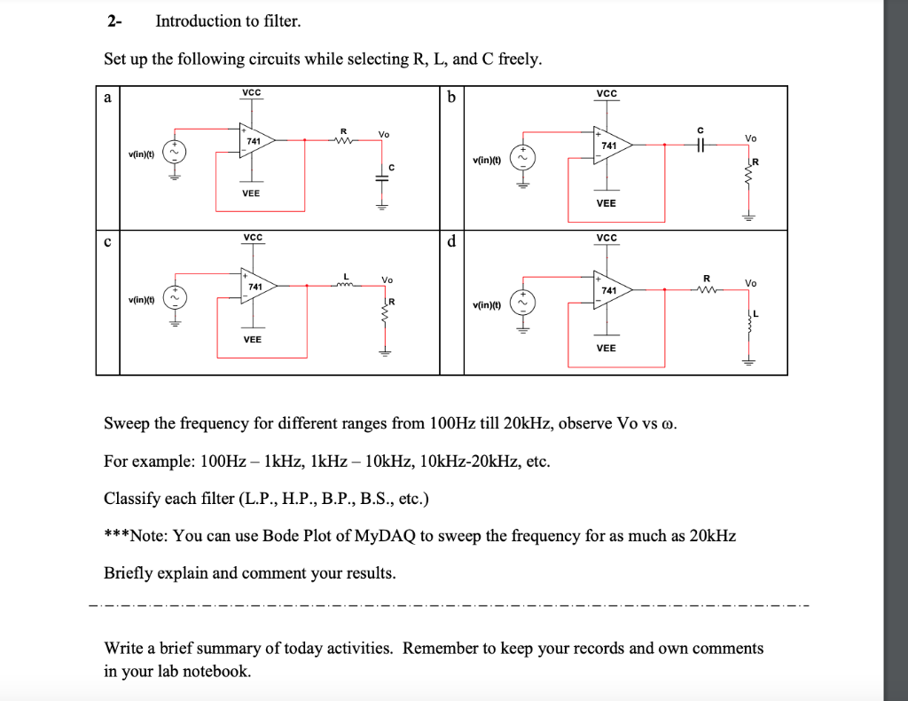Solved 2- Introduction to filter. Set up the following | Chegg.com
