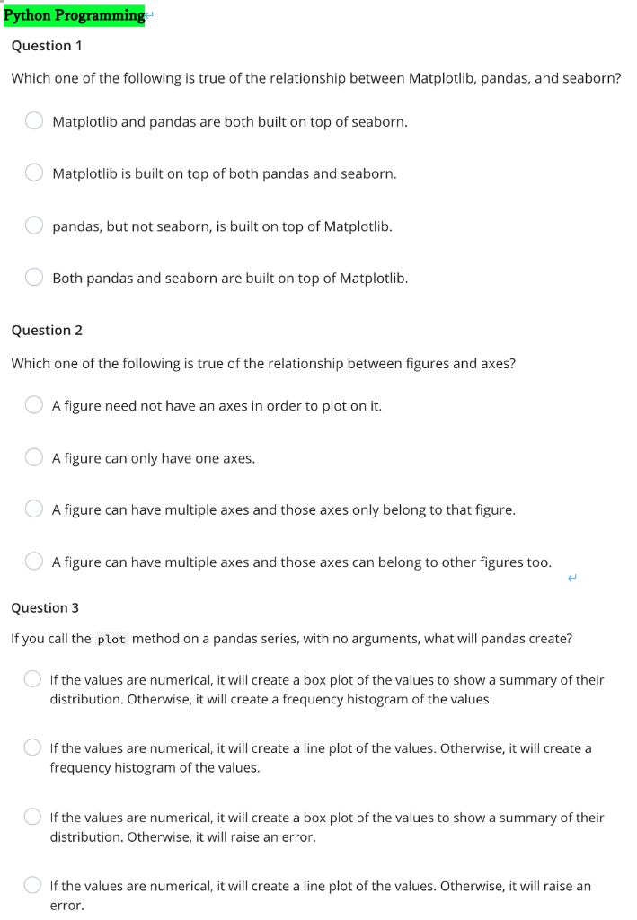 Solved Python Programming Question 1 Which one of the | Chegg.com