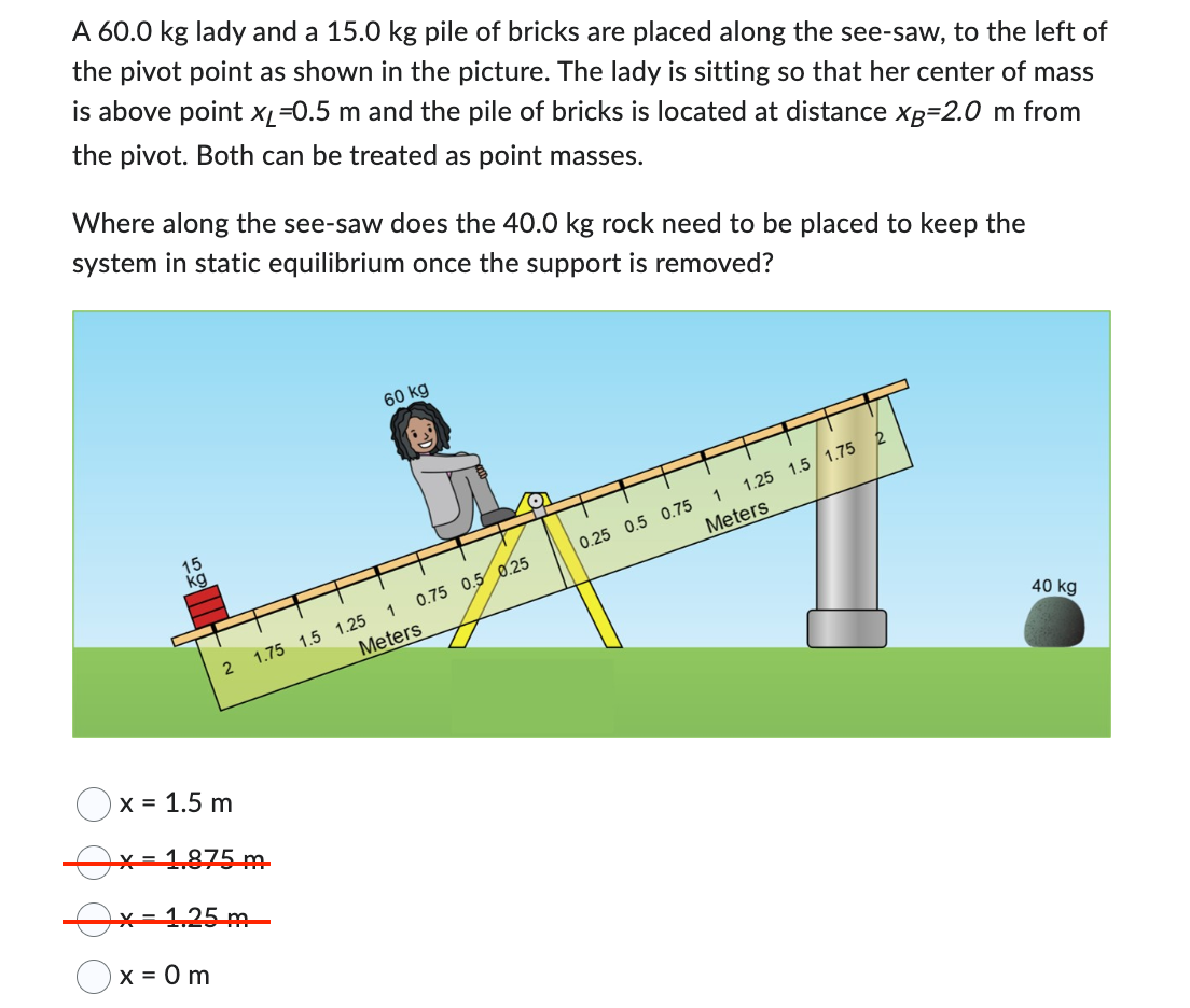 Solved A 60.0 kg lady and a 15.0 kg pile of bricks are | Chegg.com