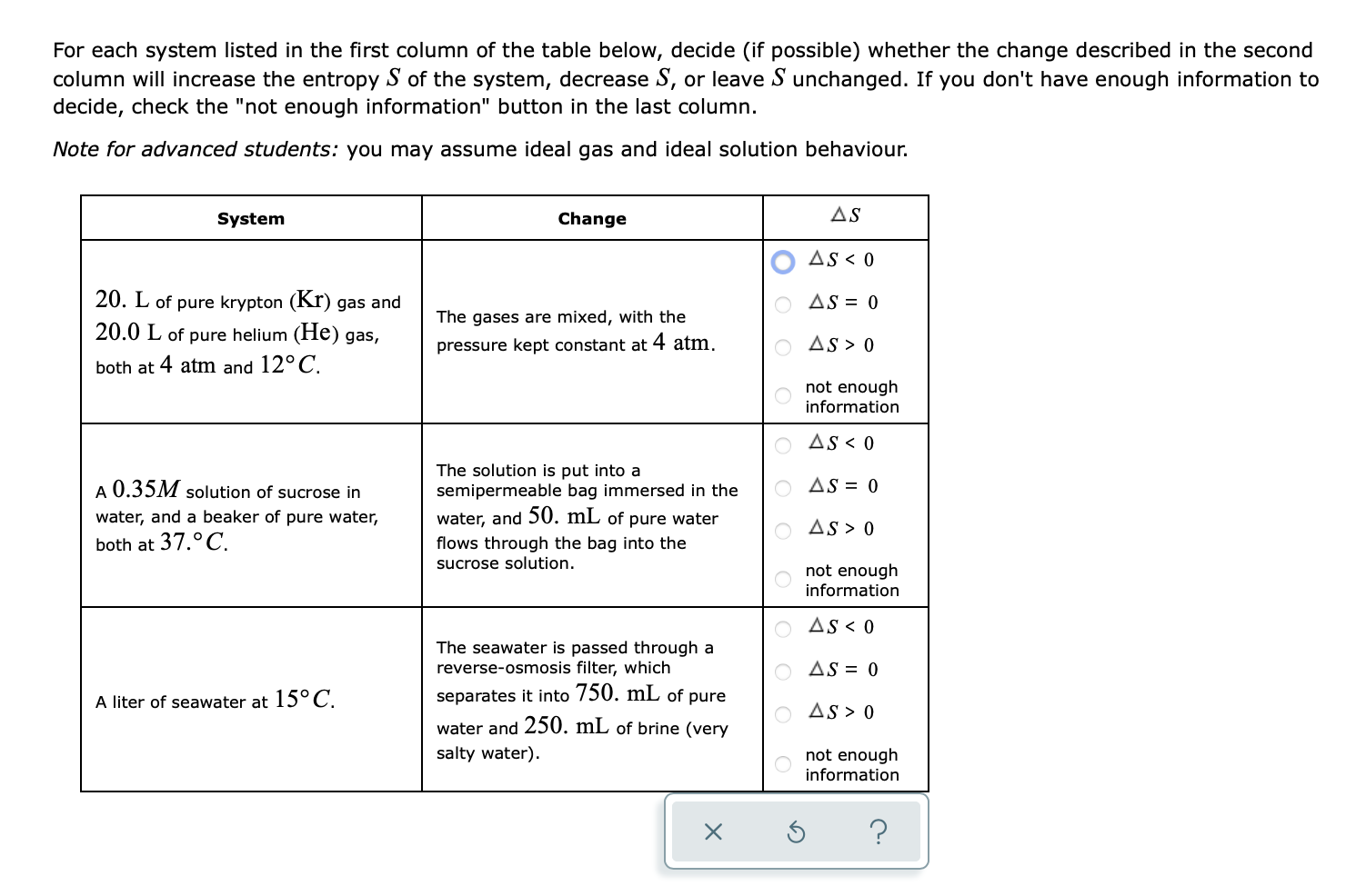 Solved For each system listed in the first column of the | Chegg.com
