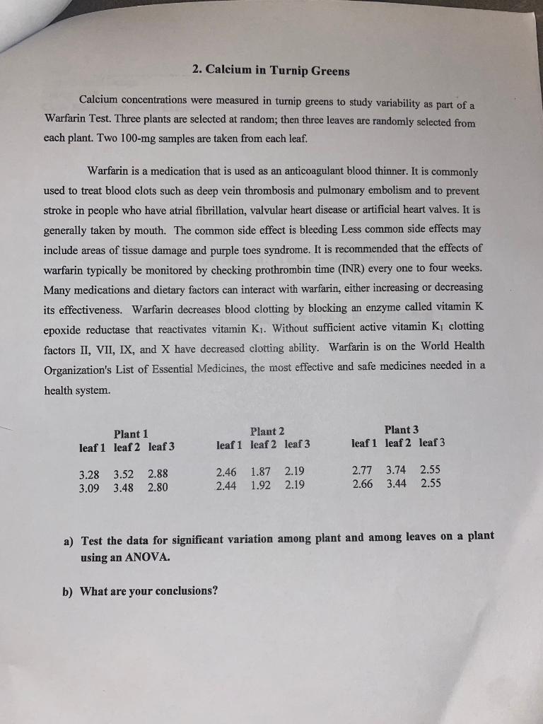 2. Calcium in Turnip Greens Calcium concentrations