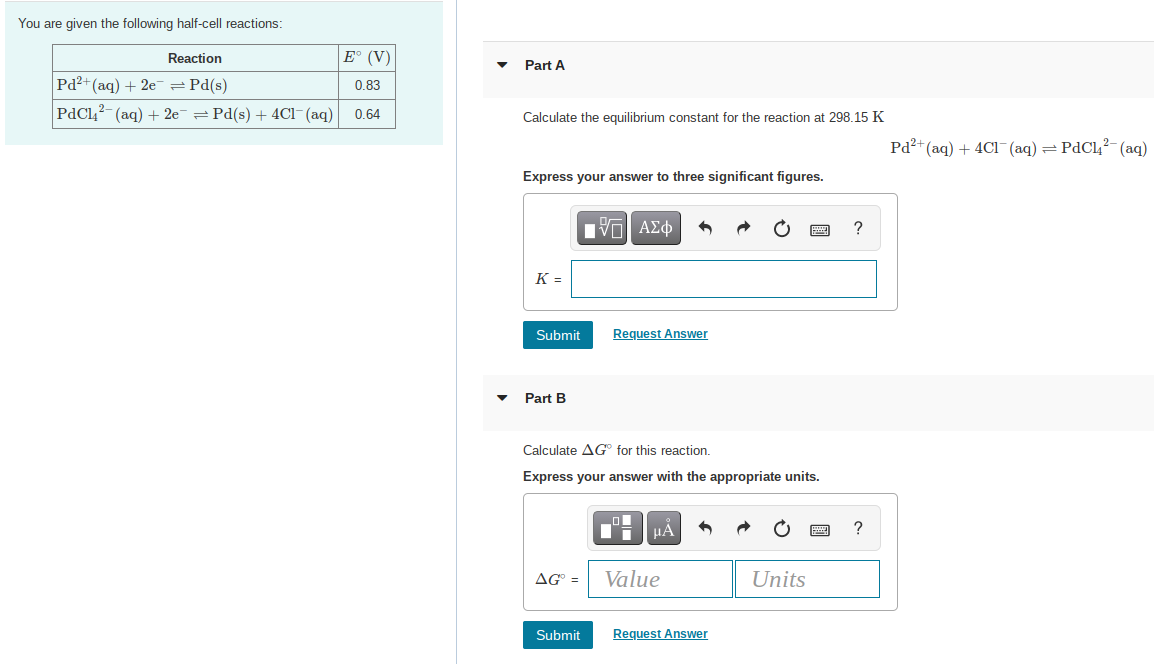 Solved You Are Given The Following Half-cell Reactions: | Chegg.com