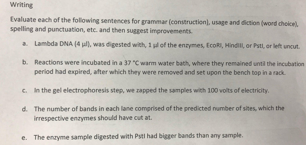 Evaluate each of the following sentences for grammar | Chegg.com