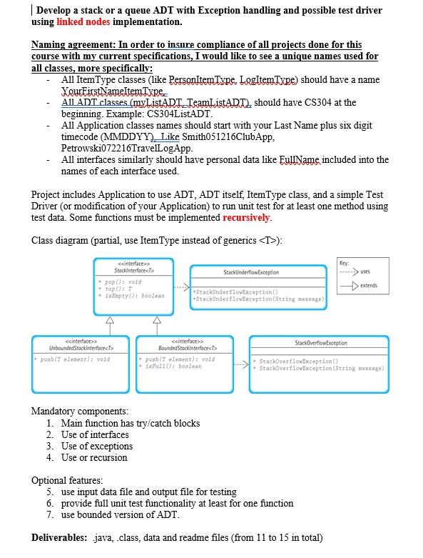 Solved Develop a stack or a queue ADT with Exception | Chegg.com