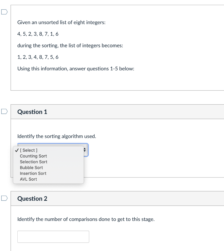 Solved Given an unsorted list of eight integers: 4, 5, 2, 3, | Chegg.com