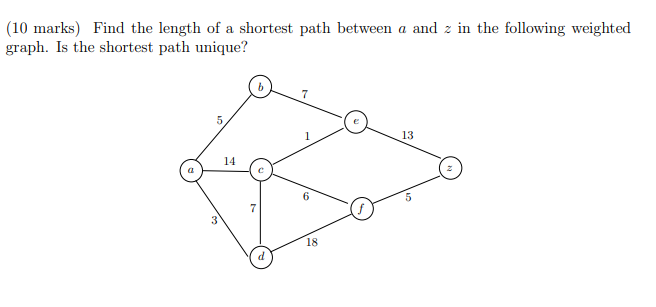 Solved Find the length of a shortest path between a and z in | Chegg.com