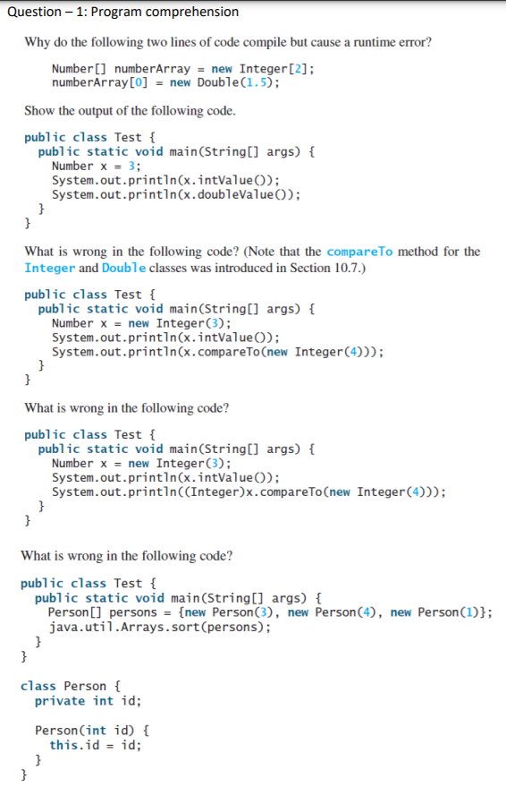 Solved Question - 1: Program comprehension Why do the | Chegg.com