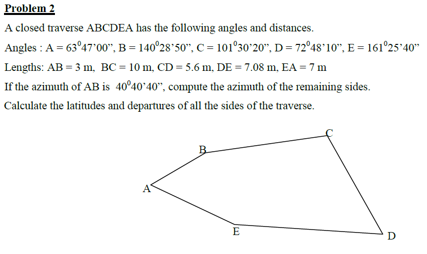 Solved Problem 2 A closed traverse ABCDEA has the following | Chegg.com