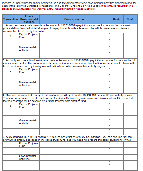 Solved Prepare journal entries for captal projects fund and | Chegg.com