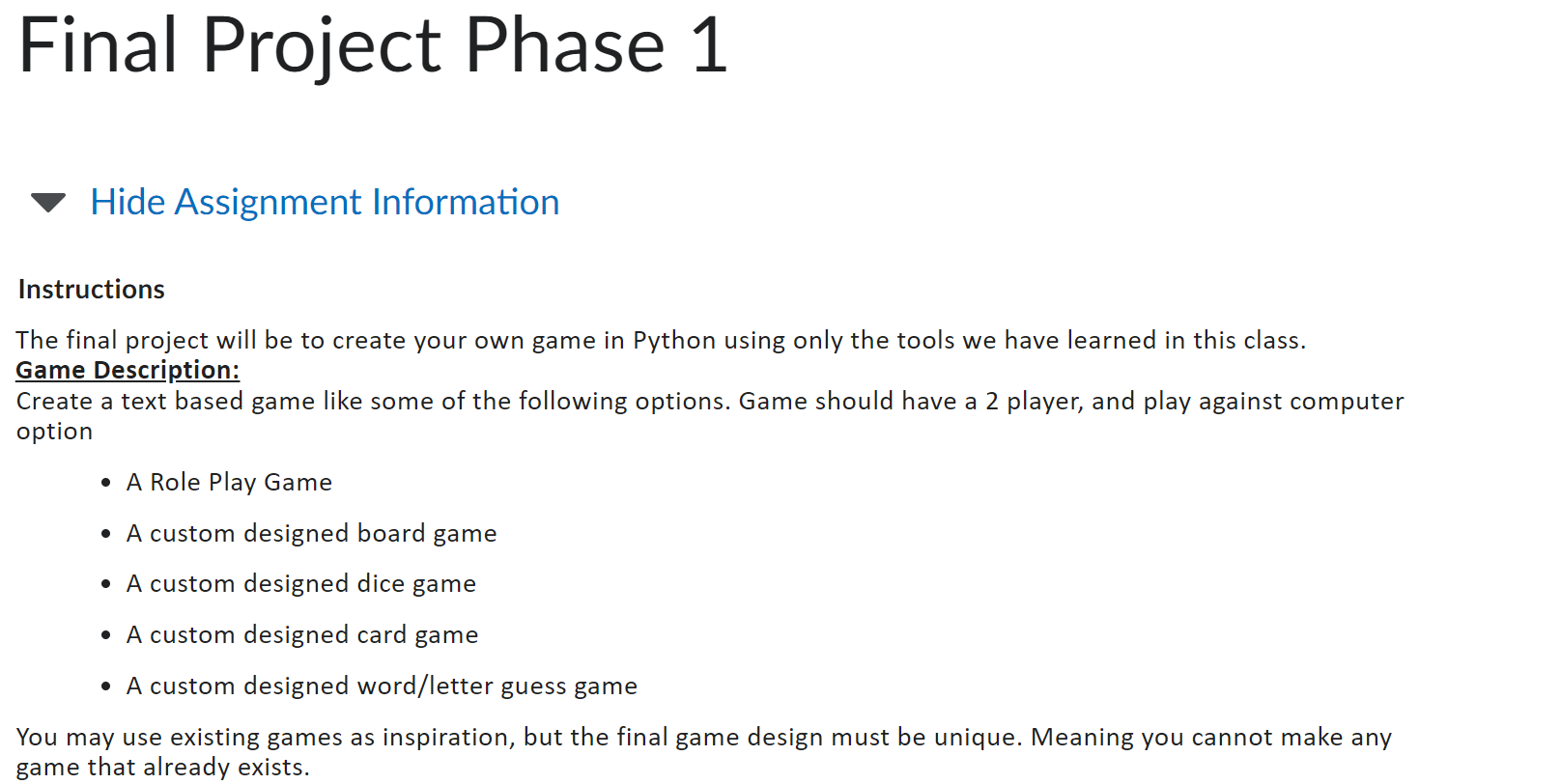 project stem assignment 1