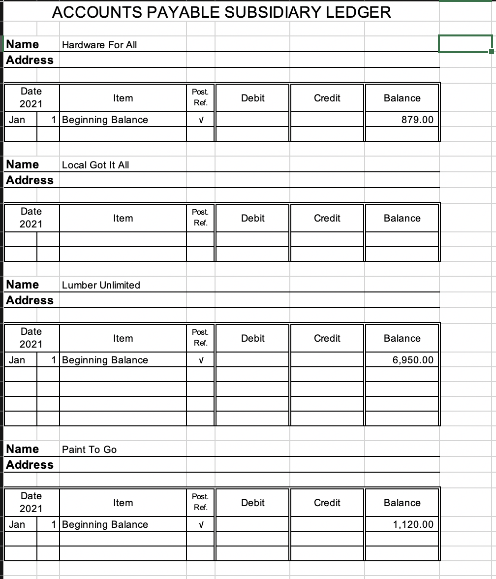 Solved I need the ACCOUNTS PAYABLE SUBSIDIARY LEDGER write | Chegg.com