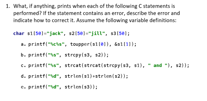 Solved 1. What, if anything, prints when each of the | Chegg.com