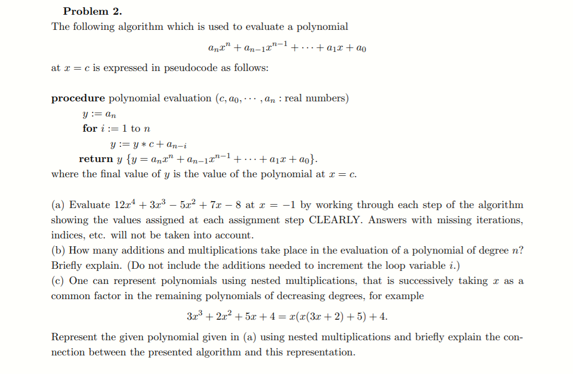 Solved Problem 2. The following algorithm which is used to | Chegg.com