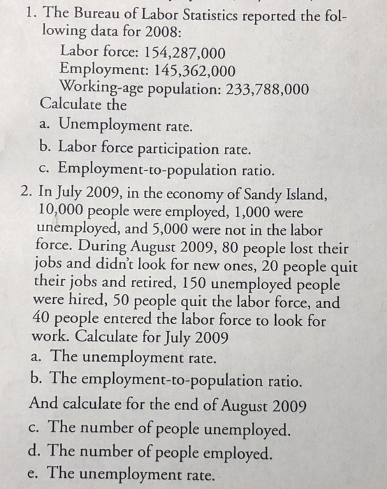 Solved 1. The Bureau Of Labor Statistics Reported The Fol- | Chegg.com