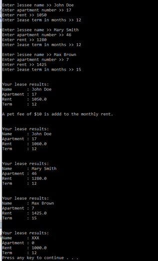 Solved Create a class named Lease with attributes that hold | Chegg.com