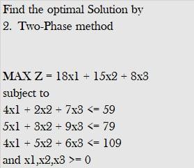 Solved Find the optimal Solution by 2. Two-Phase method MAX | Chegg.com