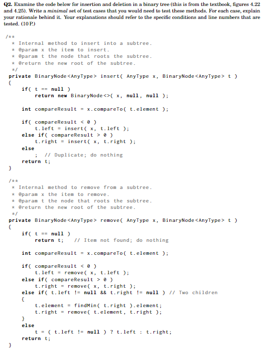 Solved Q2. Examine the code below for insertion and deletion | Chegg.com