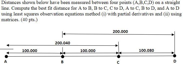 Solved Distances Shown Below Have Been Measured Between Four | Chegg.com