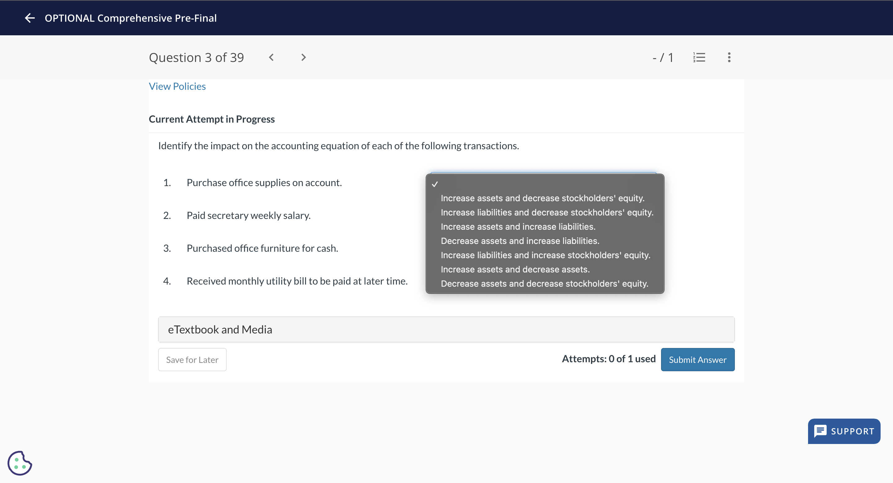 Solved Identify the impact on the accounting equation of | Chegg.com
