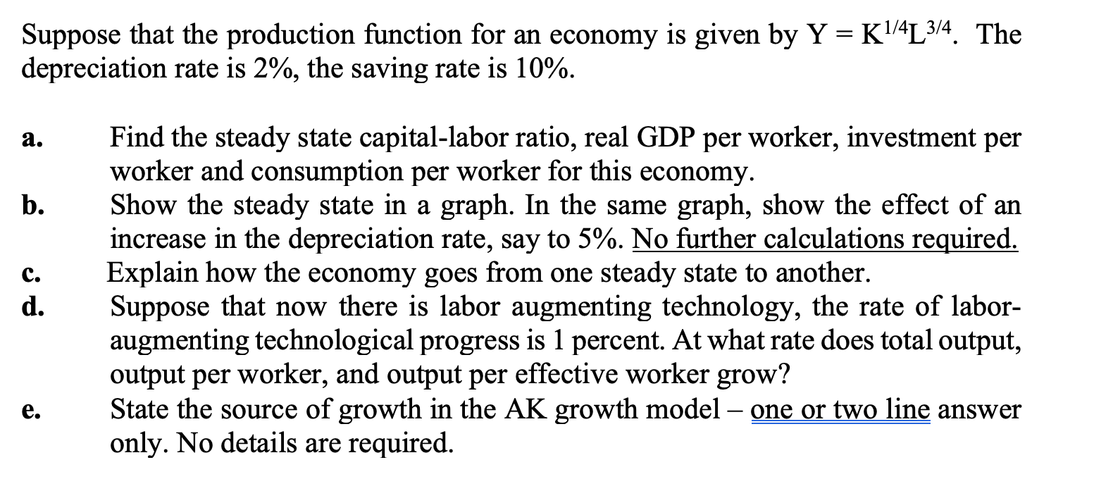 Solved Suppose that the production function for an economy | Chegg.com