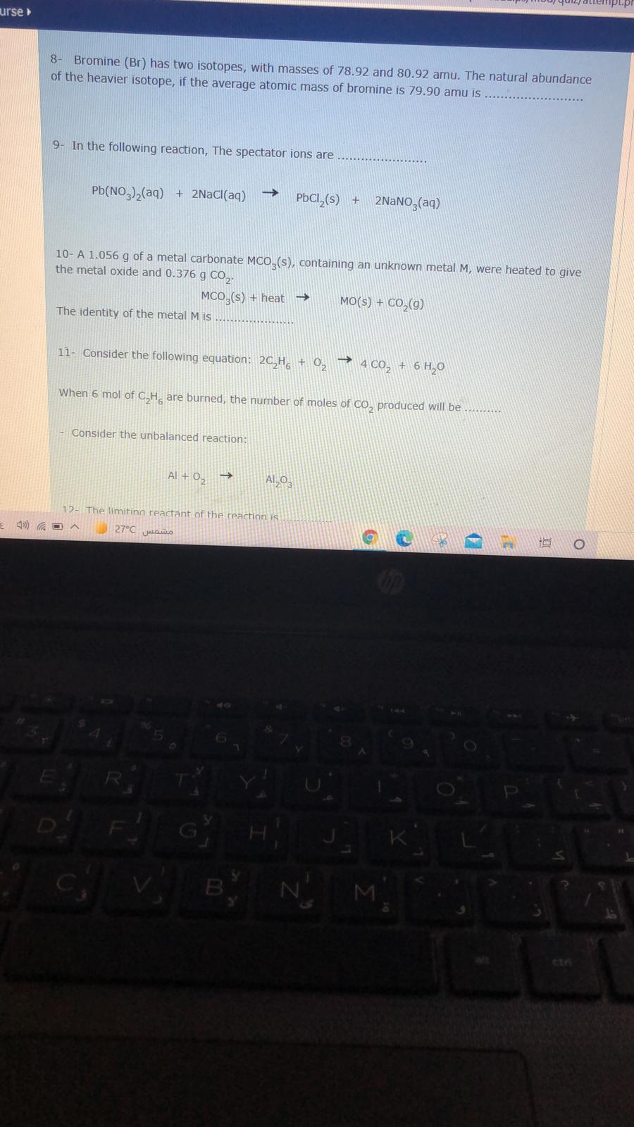 Solved urse 8 Bromine (Br) has two isotopes, with masses of