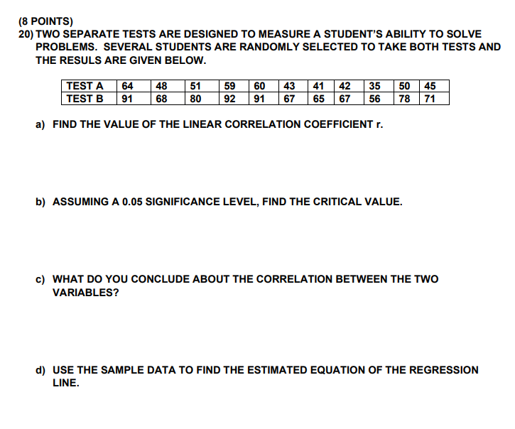 Solved (8 POINTS) 20) TWO SEPARATE TESTS ARE DESIGNED TO