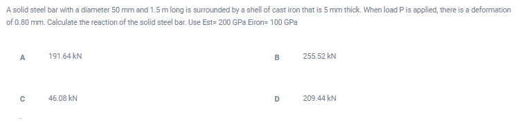Solved A solid steel bar with a diameter 50 mm and 1.5 m | Chegg.com