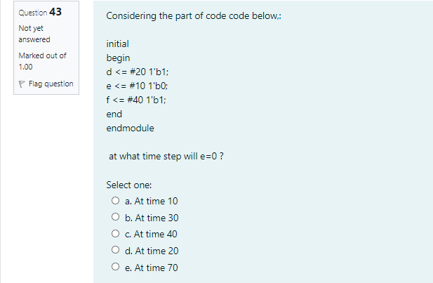Solved Question 43 Considering the part of code code below: | Chegg.com