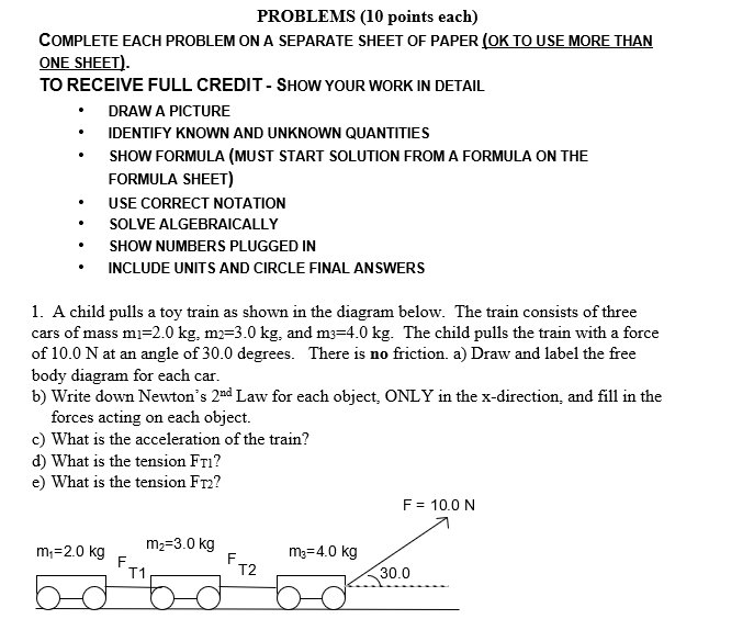 Solved PROBLEMS (10 points each) COMPLETE EACH PROBLEM ON A | Chegg.com