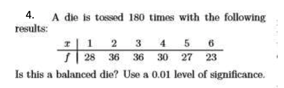 solved-4-a-die-is-tossed-180-times-with-the-following-chegg