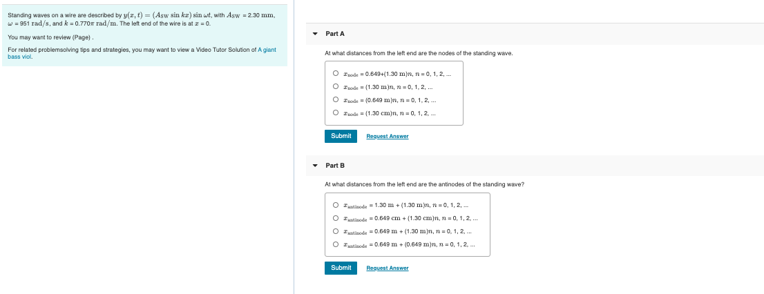 Standing Waves On A Wire Are Described By Y X T Chegg Com