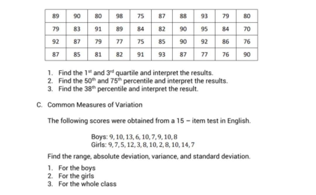 Solved 89 90 80 98 75 79 80 79 83 91 89 84 84 70 92 87 79 77  